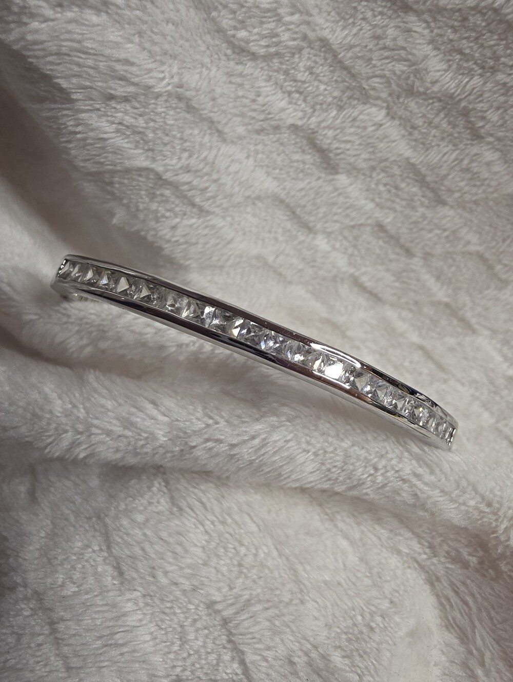 Silver Tone Hinged Bangle Braclet CZ